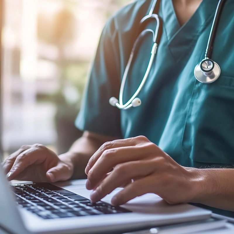 Médico estudiando en línea