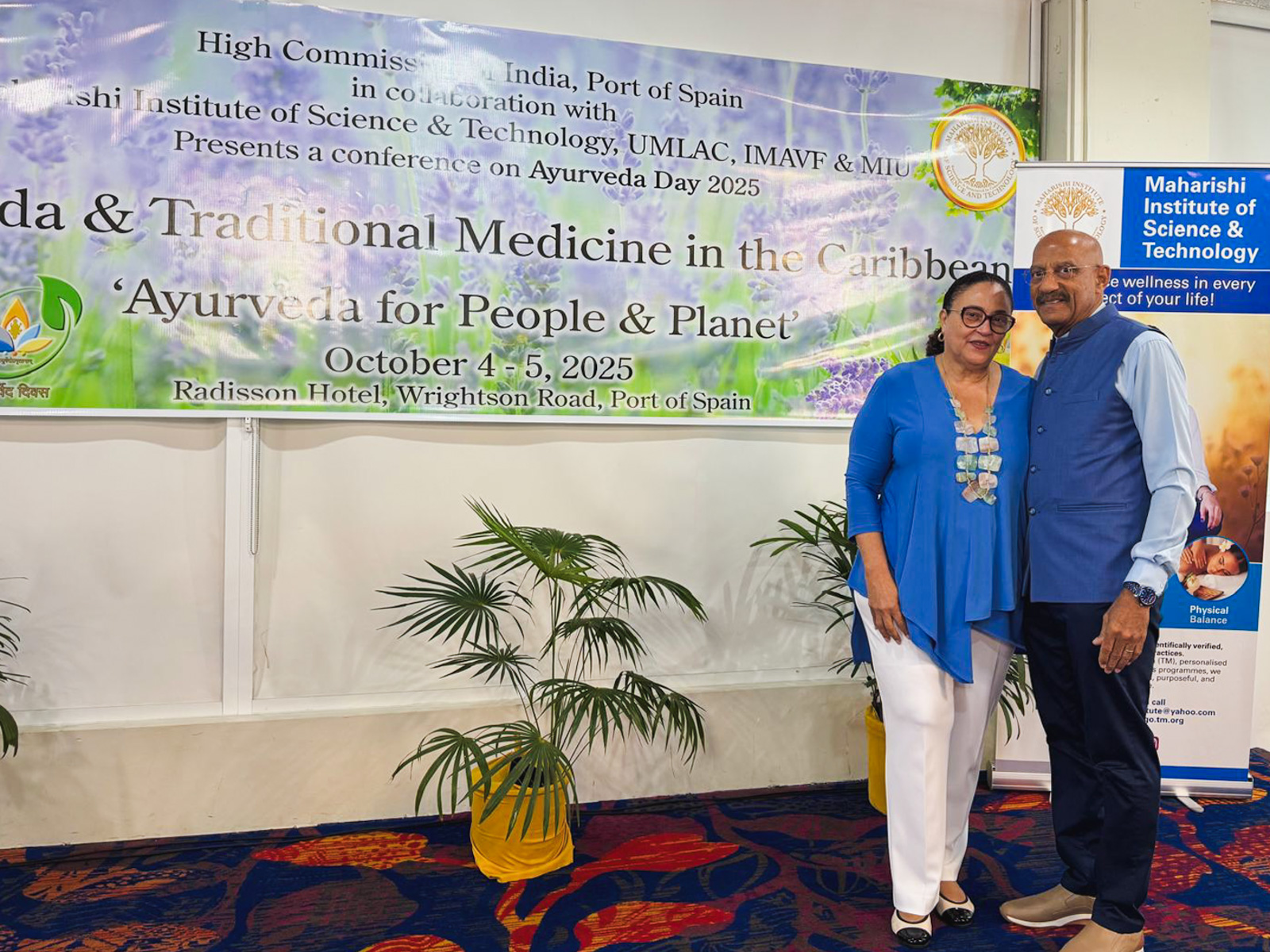 Senator Suzanne Romel-Camelia and her husband, Prof. Carl Camelia, in a commemorative photograph after the celebration of the MOU signing with UWI at the High Commission of India, Port of Spain, Trinidad and Tobago.
